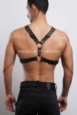 Siyah Zımba ve Halka Detaylı Deri Erkek Harness SHM179 - Image 7