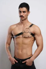 Siyah Tek Omuz Halka Detaylı Deri Erkek Harness SHM177 - Image 5