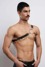Siyah Tek Omuz Halka Detaylı Deri Erkek Harness SHM177 - Image 6