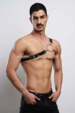 Siyah Tek Omuz Halka Detaylı Deri Erkek Harness SHM177 - Image 4