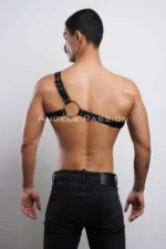 Siyah Tek Omuz Halka Detaylı Deri Erkek Harness SHM177 - Image 7