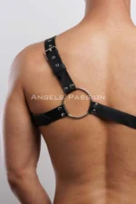 Siyah Tek Omuz Halka Detaylı Deri Erkek Harness SHM177 - Image 8