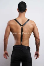 Siyah Deri Metal Halkalı Zımbalı Erkek Harness Pantolon Askısı SHM175 - Image 5
