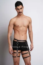 Siyah Deri Metal Halkalı ve Tokalı Erkek Bacak Harness SHM165 - Image 5