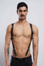 Siyah Deri Metal Tokalı Pantolon Askılı Erkek Harness SHM160
