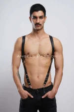 Siyah Deri Metal Tokalı Pantolon Askılı Erkek Harness SHM160 - Image 2