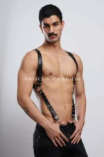 Siyah Deri Metal Tokalı Pantolon Askılı Erkek Harness SHM160 - Image 3