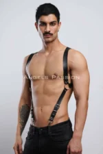 Siyah Deri Metal Tokalı Pantolon Askılı Erkek Harness SHM160 - Image 5