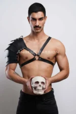 Siyah Deri Tek Omuz Katmanlı Gladyatör Erkek Harness SHM154 - Image 3