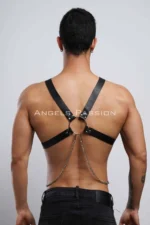 Zincir Detaylı Metal Halkalı Siyah Deri Erkek Harness SHM95 - Image 9