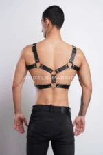 Siyah Deri Metal Halkalı ve Zımbalı Erkek Göğüs Harness SHM78 - Image 11