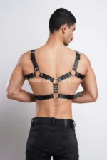 Siyah Deri Metal Halkalı ve Zımbalı Erkek Göğüs Harness SHM78 - Image 7
