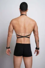 Siyah Deri Metal Halka Detaylı Erkek Göğüs Harness SHM75 - Image 6