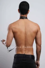 Erkek Siyah Harness Üçlü Şerit Metal Halka Detaylı Choker ve Tasma Seti SHM53 - Image 5