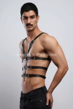 Siyah Deri Tokalı ve Metal Halkalı Erkek Göğüs Harness SHM38 - Image 6