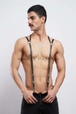 Baklava Desenli Deri Sırt Detaylı Erkek Harness SHM10