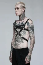 Siyah Deri Metal Halkalı ve Zımbalı Erkek Harness SHM218 - Image 4