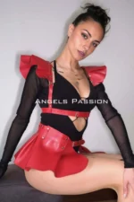 Harness Detaylı Siyah Deri Mini Etek SH1001 - Image 4