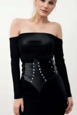 Elegant Leather Corset Belt with Rivet Details, Dress Belt - SH1087