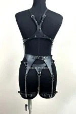 Elegant Leather Garter Set with Chain Detail, Stylish Fantasy Set, Leather Lingerie - SH1219 - Image 7