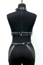 Siyah Deri Sallantılı Zincir Detaylı Body Harness SH1397 - Image 9
