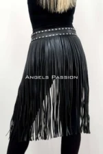 5 mm Püsküllü Diz Boyu Deri Etek SH1398 - Image 5