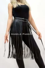 5 mm Püsküllü Diz Boyu Deri Etek SH1398 - Image 6