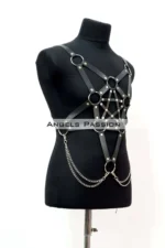 Siyah Deri Pentagram Detaylı ve Zincirli Erkek Harness SHM223 - Image 4