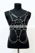 Siyah Deri Pentagram Detaylı ve Zincirli Erkek Harness SHM223 - Image 3