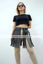 Püsküllü Deri Mini Şort Etek 47 cm SH1401 - Image 4