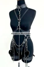 Stylish Leather Harness with Collar and Chain Detail, Leather Fancy Wear - SH1225