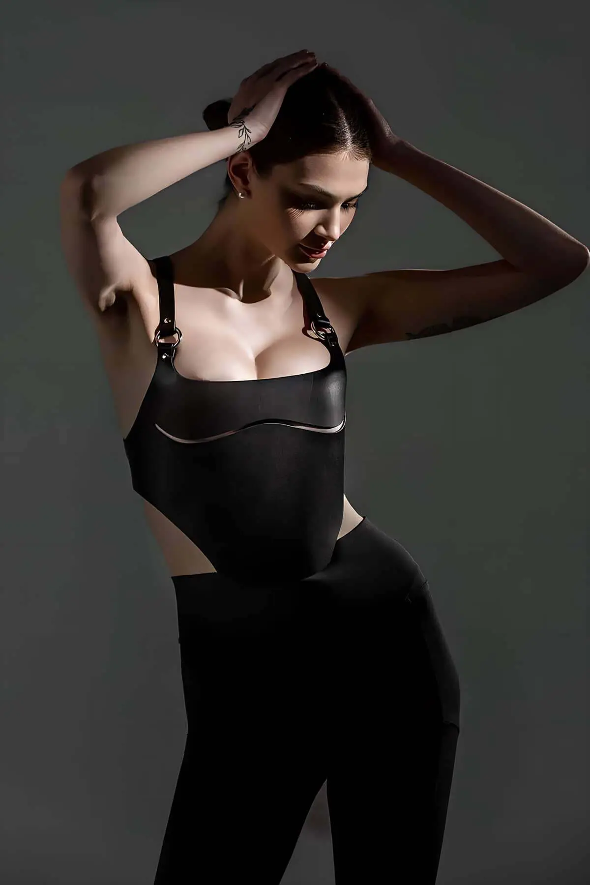 Leather Chest Harness, Stylish Leather Bustier - SH1406