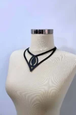 Siyah Deri Damla Detaylı Geometrik Choker Kolye SH1410 - Image 2