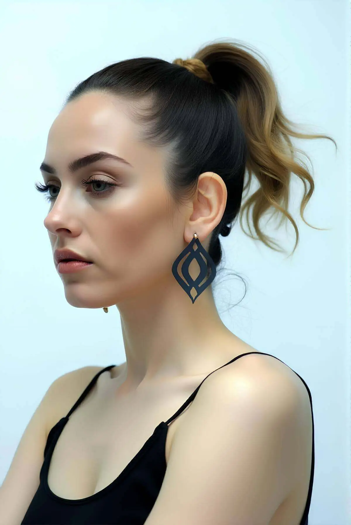 Siyah Lazer Kesim Deri Motifli Sallantılı Küpe APBJ008