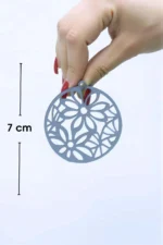 Siyah Lazer Kesim Deri Çiçek Desenli Halka Küpe APBJ023 - Image 2