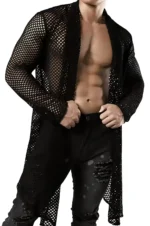 Lüks Premium Seksi Erkek Transparan File Kimono Uzun Fantazi İç Giyim Clubwear APTM001