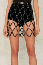 Kare Detaylı Deri Harness Etek SH694