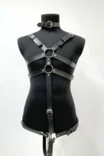 Siyah Deri Örümcek Ağı Detaylı Erkek Harness SHM233 - Image 3