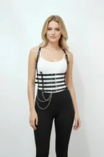 Chain Detail 5-Row Leather Belt, Leather Corset Belt - SH626 - Image 3