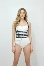 Chain Detail 5-Row Leather Belt, Leather Corset Belt - SH626 - Image 5