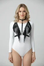 Tassel and Leather Bustier Harness, Tassel Clubwear, Leather Bustier - SH767