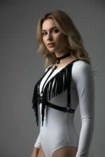 Tassel and Leather Bustier Harness, Tassel Clubwear, Leather Bustier - SH767 - Image 2