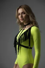 Tassel and Leather Bustier Harness, Tassel Clubwear, Leather Bustier - SH767 - Image 3