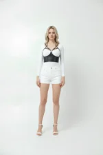 Leather Harness Bustier with Bust Detail, Elegant Leather Corset - SH872 - Image 4