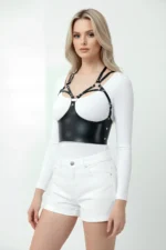Leather Harness Bustier with Bust Detail, Elegant Leather Corset - SH872 - Image 2