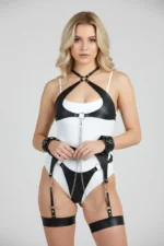 Elegant Leather Garter Set with Chain Detail, Stylish Fantasy Set, Leather Lingerie - SH1219