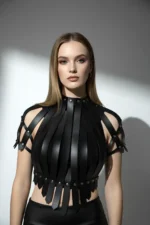 Crop Bustier Harness, Leather Chest Harness, Shirt Harness - SH1257 - Image 2