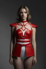 Siyah Deri Omuz Detaylı Tokalı Etekli Body Harness SH1371 - Image 3