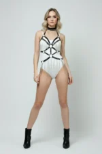 Siyah Deri Sallantılı Zincir Detaylı Body Harness SH1397 - Image 4