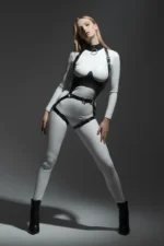 Siyah Deri Göğüs Altı Destekli Halkalı ve Yaka Detaylı Body Harness SH1402 - Image 6